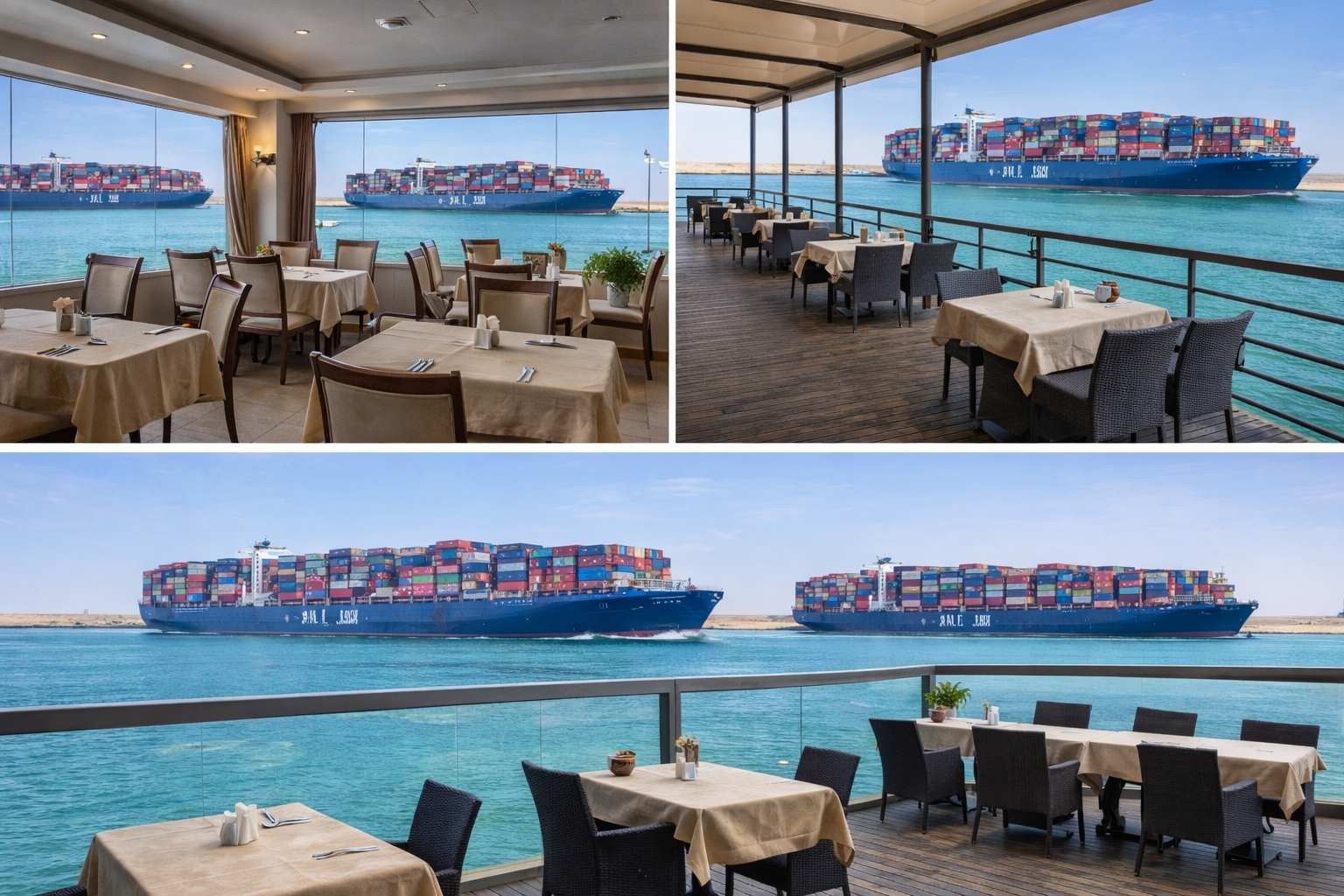 Turistas observando navios no Canal de Suez