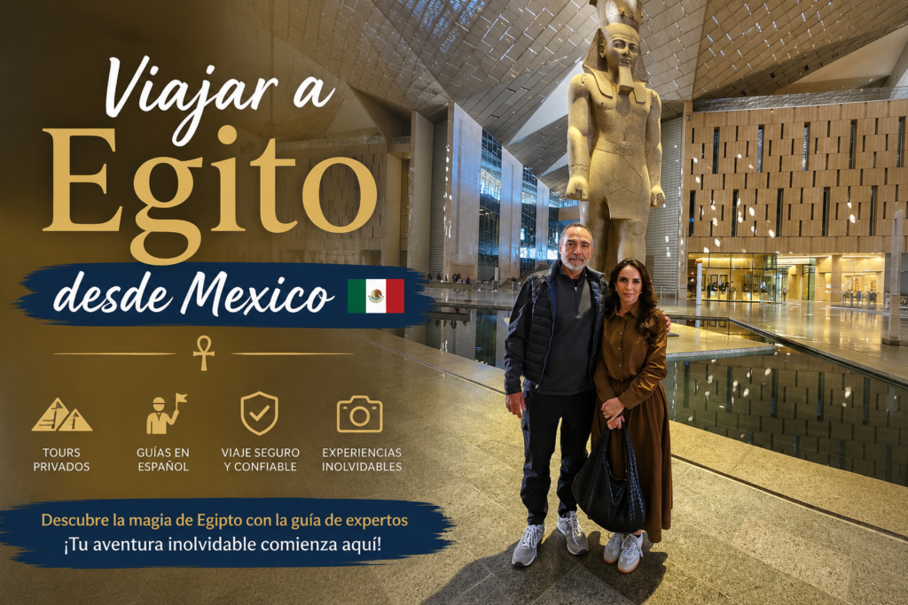 Excursiones en Egipto para viajeros latinoamericanos que desean recorrer las Pirámides de Guiza, el Gran Museo Egipcio, el Valle de los Reyes, los templos de Karnak, Abu Simbel, un crucero por el río Nilo y los oasis del desierto con atención personalizada en español.