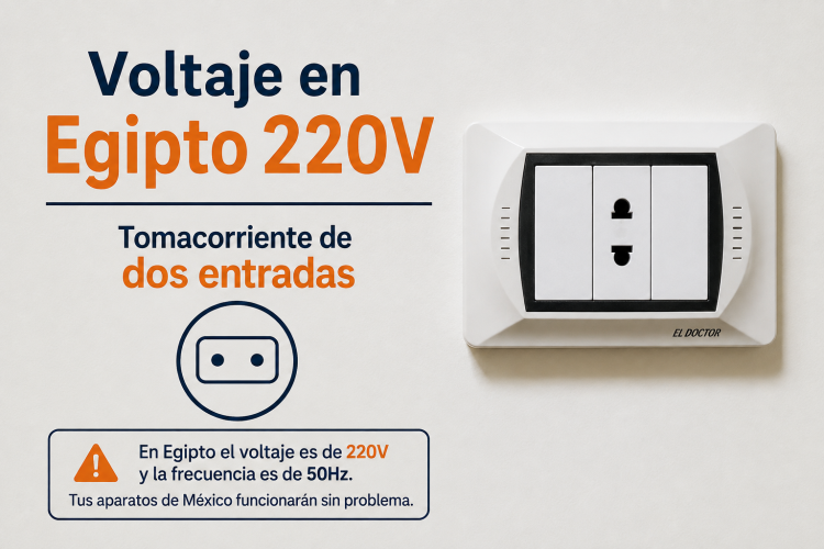 oltaje en Egipto para mexicanos: electricidad de 220V, frecuencia de 50Hz y enchufes tipo C y F.